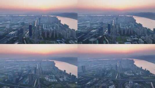 日落下的城市杭州滨江高清在线视频素材下载
