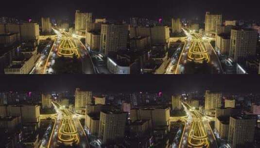 航拍城市里高架立交桥夜景高清在线视频素材下载