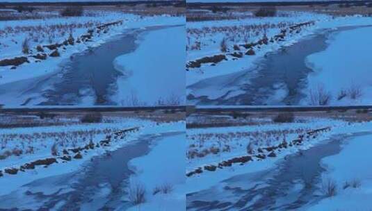 扎敦河湿地不冻河暮色雪景高清在线视频素材下载