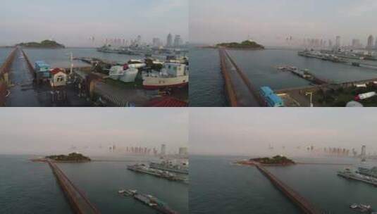航拍青岛城市平流雾高清在线视频素材下载