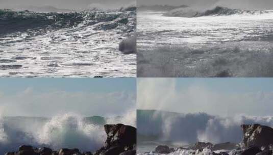 海浪慢镜头海浪升格海浪拍打礁石高清在线视频素材下载