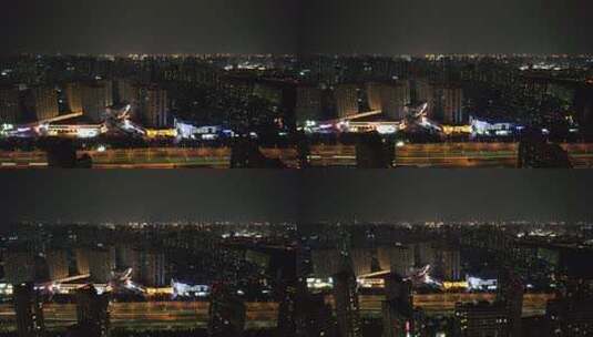 河南郑州城市夜景万家灯火航拍高清在线视频素材下载