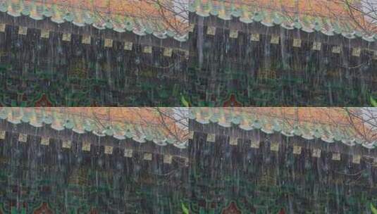 中式建筑屋檐雨滴雨天雨景高清在线视频素材下载