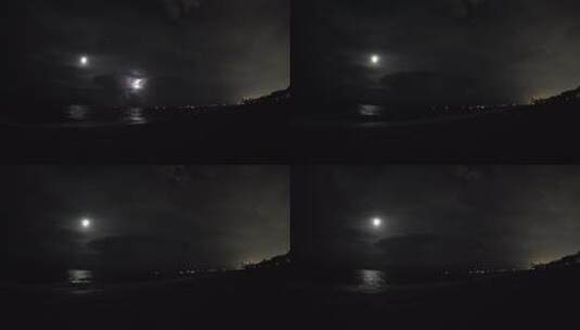 大海月亮海滨城市闪电高清在线视频素材下载