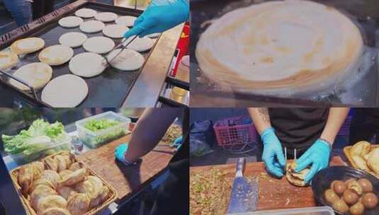 台湾街头美食肉夹馍制作高清在线视频素材下载