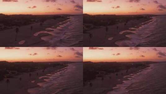 航拍：巴西著名的风筝冲浪小镇昆布科。拍摄于日落时分。高清在线视频素材下载