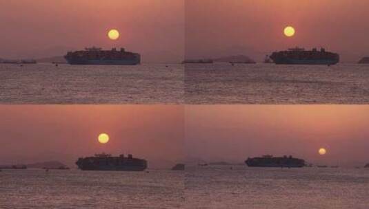 海上日落的轮船 货轮高清在线视频素材下载