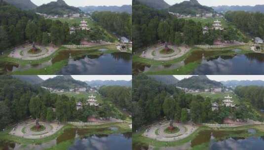 航拍贵州山水小镇夏日人文景观高清在线视频素材下载