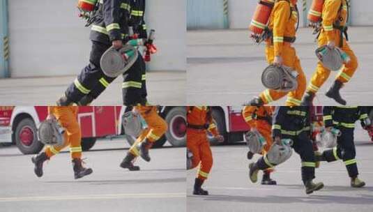 4K超清消防员奔赴火场脚步火灾演练高清在线视频素材下载