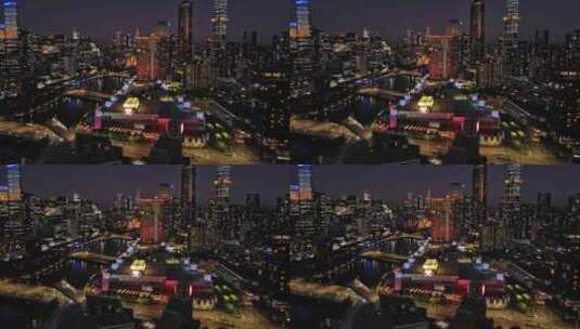 城市航拍澳大利亚墨尔本摩天大楼夜景灯光高清在线视频素材下载