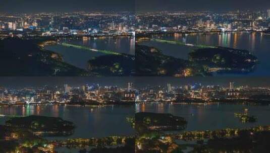 浙江杭州西湖夜景航拍延时高清在线视频素材下载