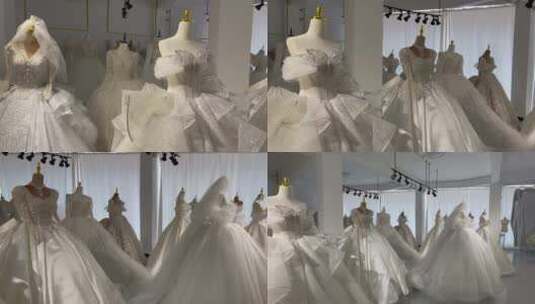 婚纱摄影店白色婚纱摇高清在线视频素材下载