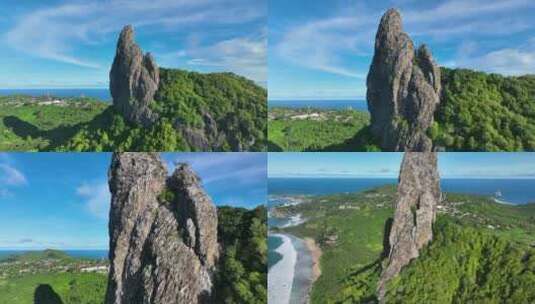航拍岛屿上陡峭的石山高清在线视频素材下载