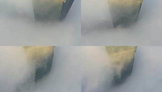 航拍清晨朝阳平流雾云层下扬州金奥中心大楼高清在线视频素材下载
