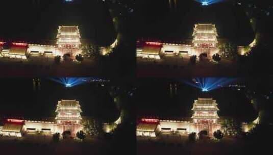 山东蓬莱阁夜景航拍高清在线视频素材下载
