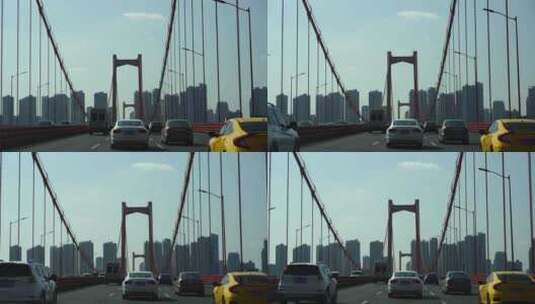 武汉鹦鹉洲大桥城市道路行驶车窗外风景风光高清在线视频素材下载