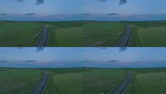 穿越垦区的高速公路暮色高清在线视频素材下载