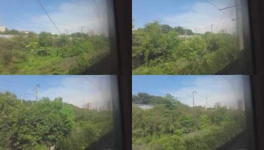 高铁行驶窗外风景实拍高清在线视频素材下载