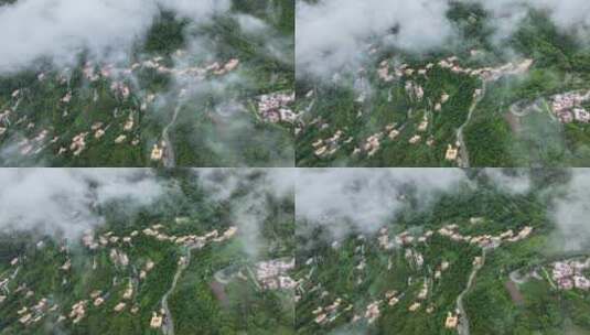 延时航拍四川省甲居藏寨清晨的云雾高清在线视频素材下载