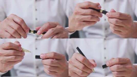 一个男人打开钢笔笔帽写字高清在线视频素材下载