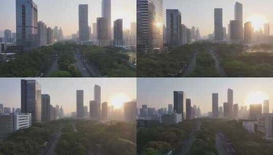 深圳汉京金融中心清晨航拍高清在线视频素材下载