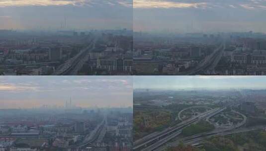 航拍上海城市交通南北高架车流纵横交错高清在线视频素材下载