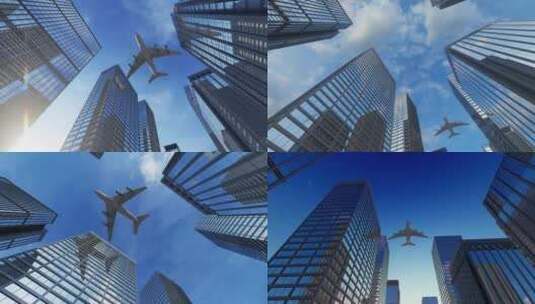 飞机飞过城市高清在线视频素材下载