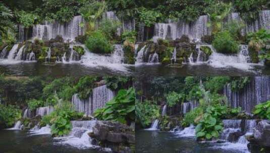 中式园林景观假山瀑布流水高清在线视频素材下载