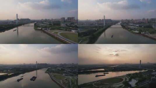 佛山禅城区凤翔大桥日落黄昏时刻航拍高清在线视频素材下载
