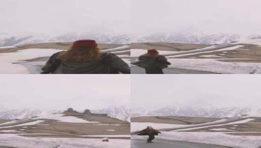 特写高山上的积雪和云雾缭绕的山脉高清在线视频素材下载