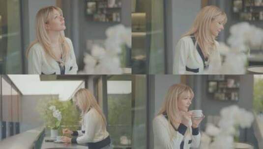 外国女孩喝咖啡唯美镜头高清在线视频素材下载