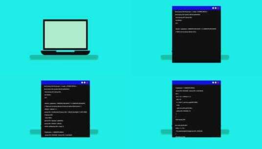 带有青色背景动画蓝屏编程代码的笔记本电脑高清在线视频素材下载