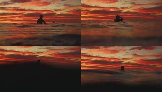夕阳黄昏海上冲浪高清在线视频素材下载