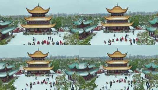 岳阳楼雪景高清在线视频素材下载