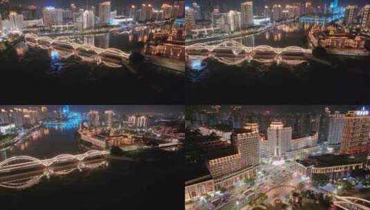 福州台江区解放大桥航拍夜晚夜景车流交通江高清在线视频素材下载