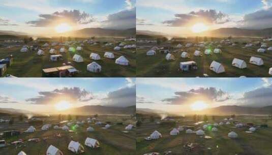 夕阳下的蒙古包高清在线视频素材下载