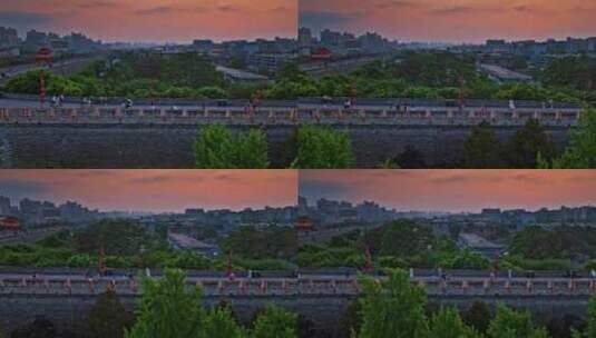 夕阳下的西安城墙高清在线视频素材下载