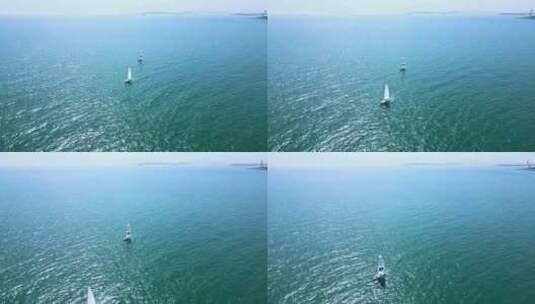 海洋上的帆船竞赛航拍高清在线视频素材下载