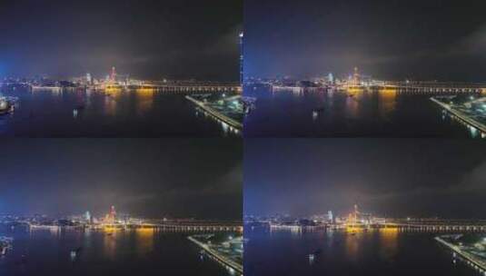 澳门夜景航拍澳门塔西湾大桥夜晚大海河流高清在线视频素材下载