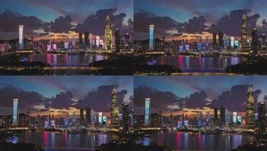 深圳人才公园夜景航拍4k高清在线视频素材下载