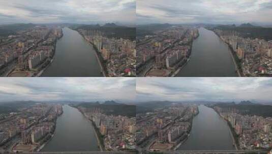 广东韶关城市风光两岸建筑航拍高清在线视频素材下载