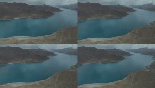 西藏日喀则羊卓雍措圣湖神湖蓝色高空航拍高清在线视频素材下载