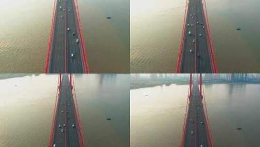 湖北省武汉市鹦鹉洲长江大桥日出航拍高清在线视频素材下载