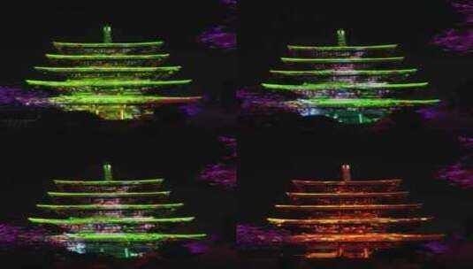 湖北省武汉市东湖磨山樱花园五重塔光影秀高清在线视频素材下载