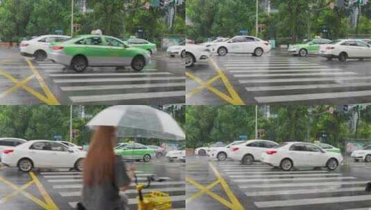 下雨天城市交通城市车流白昼实时高清在线视频素材下载