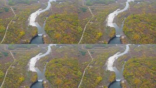 航拍黑龙江省牡丹江市镜泊湖吊水楼瀑布秋景高清在线视频素材下载