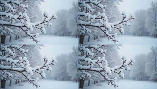 冬天树枝上的积雪4k舞台粒子活动背景高清在线视频素材下载