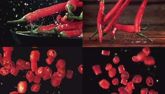 红辣椒入水溅起水花画面高清在线视频素材下载