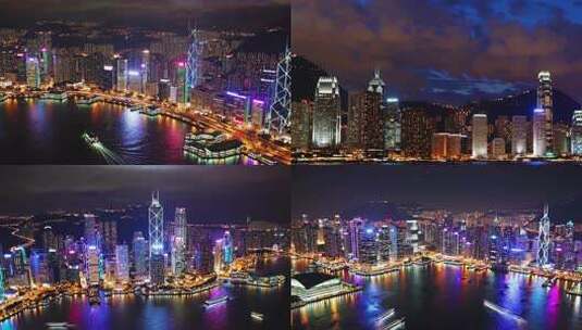香港维多利亚港夜景航拍高清在线视频素材下载