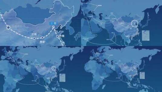 一带一路连接世界地图中国地图高清AE视频素材下载